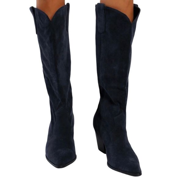 Lulus Shoes - Tall Navy Suede Knee-High Boots Sz 7.5